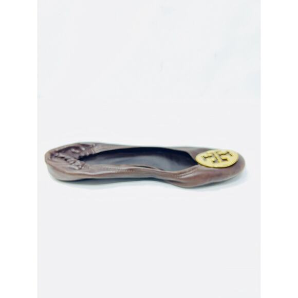 Tory Burch Brown Leather MINNIE Travel Ballet Flats w/Gold Hardware Sz 10 M - Picture 4 of 10